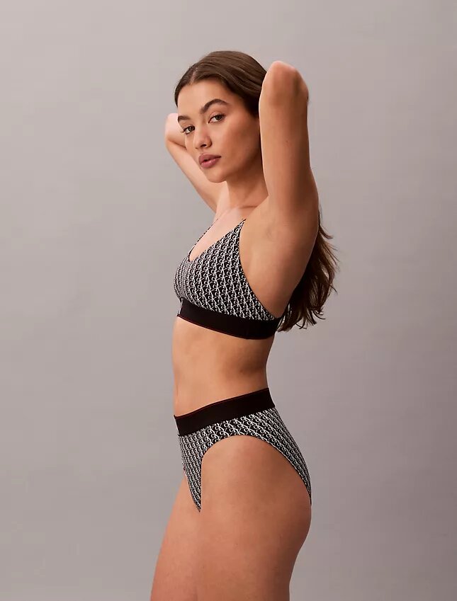 Bikini με ψηλή μέση από ελαστική Microfiber με γραφικό Monogram Bikini με ψηλή μέση από ελαστική Microfiber με γραφικό Monogram