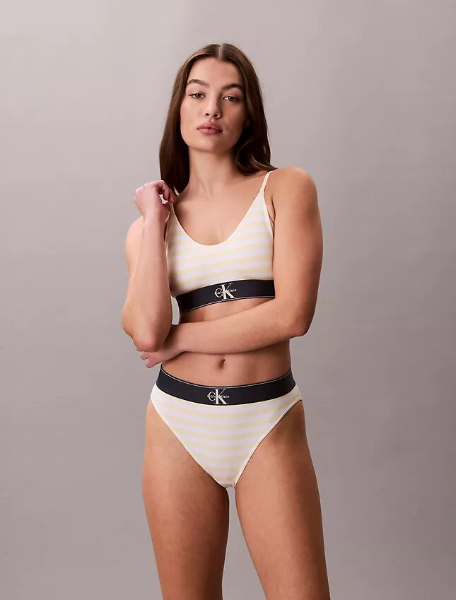 Bikini με ψηλή μέση από ελαστική Microfiber με γραφικό Monogram Bikini με ψηλή μέση από ελαστική Microfiber με γραφικό Monogram