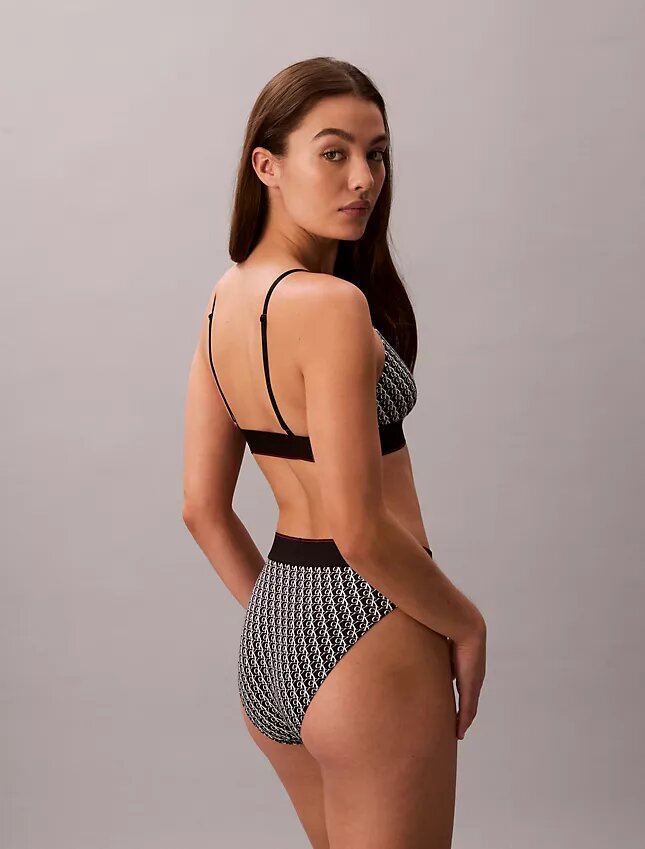 Bikini με ψηλή μέση από ελαστική Microfiber με γραφικό Monogram Bikini με ψηλή μέση από ελαστική Microfiber με γραφικό Monogram