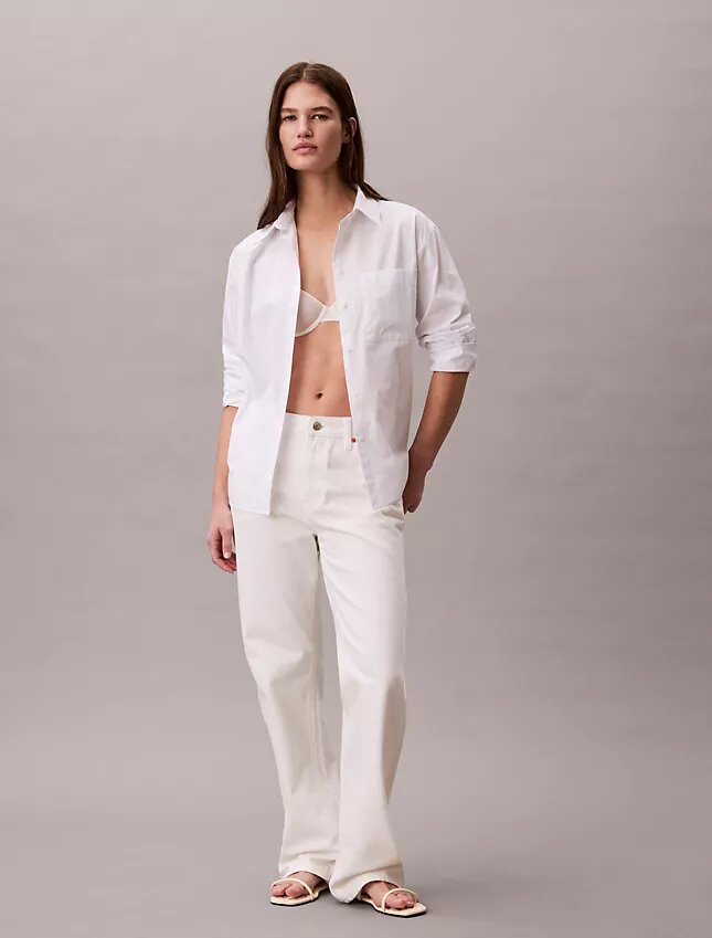 Χαλαρό πουκάμισο με κουμπιά από βαμβακερό ποπλίν Χαλαρό πουκάμισο με κουμπιά από βαμβακερό ποπλίν