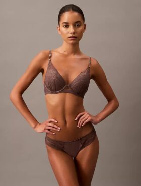 CK Black Push-Up Plunge Bra with Floral Lace