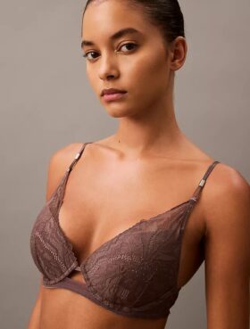 CK Black Push-Up Plunge Bra with Floral Lace