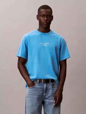 Κλασικό T-shirt με λογότυπο και εφέ acid wash