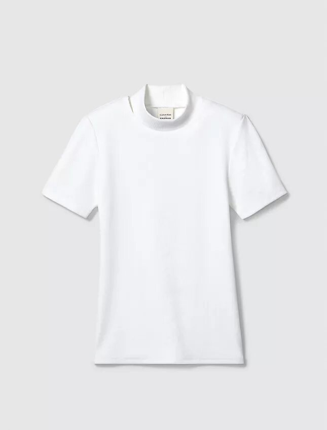 Κοντό T-shirt με στενή γραμμή και στρογγυλό λαιμό Κοντό T-shirt με στενή γραμμή και στρογγυλό λαιμό