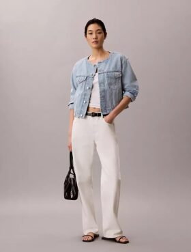 Κοντό τζιν Trucker Jacket χωρίς γιακά Κοντό τζιν Trucker Jacket χωρίς γιακά