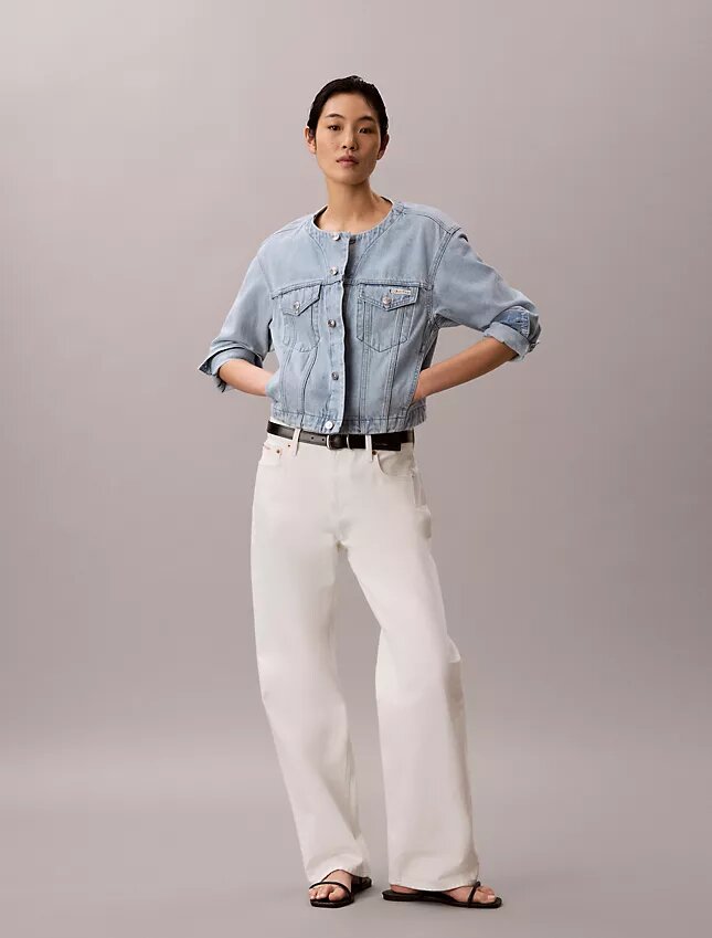 Κοντό τζιν Trucker Jacket χωρίς γιακά Κοντό τζιν Trucker Jacket χωρίς γιακά