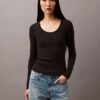 Μακρυμάνικο T-shirt από βαμβάκι με ελαστική ραφή και στενή εφαρμογή