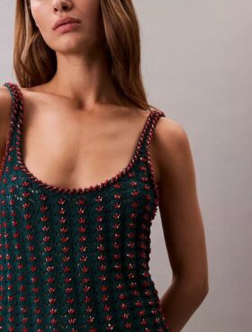 Μίνι φορέμα χωρίς μανίκια με κροσέ και χάντρες