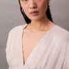 Μπλούζα από σατέν με τύπωμα και V λαιμόκοψη