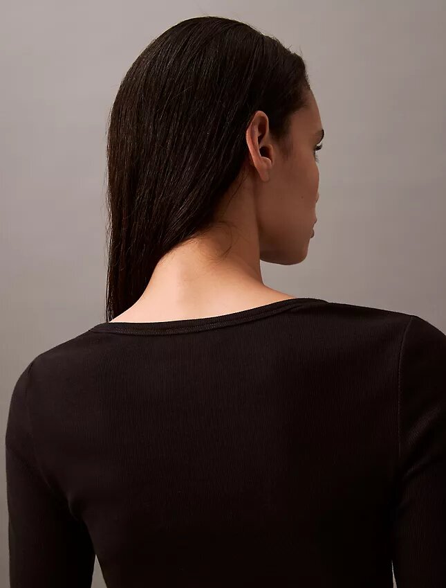 Μπλούζα με U-neck από βαμβάκι με ραβδώσεις Μπλούζα με U-neck από βαμβάκι με ραβδώσεις