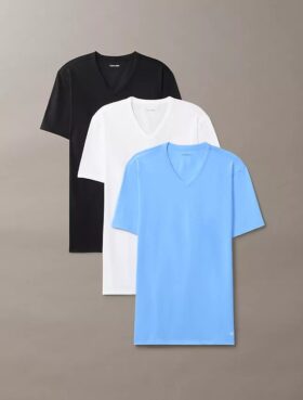 Μπλούζα με V λαιμόκοψη από Cotton Stretch μείγμα βαμβακιού, σε συσκευασία 3 τεμαχίων