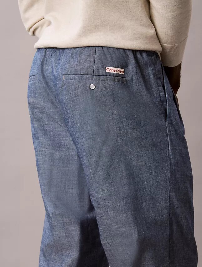 Παντελόνι Chambray με ίσια γραμμή και ελαστική μέση Παντελόνι Chambray με ίσια γραμμή και ελαστική μέση