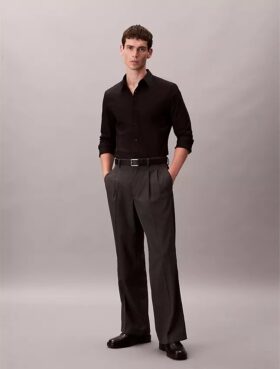Πουκάμισο με κουμπιά από Cotton Stretch ποπλίν με στενή γραμμή