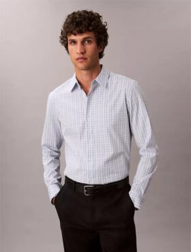 Πουκάμισο με κουμπιά, στενή γραμμή, από Cotton Stretch με καρό μοτίβο