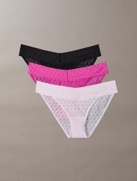 Σετ 3 τεμαχίων Bikini χαμηλής μέσης με δαντέλα και λογότυπο Icon
