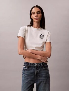 Στενό T-shirt με γραφικό λογότυπο λουλουδιού
