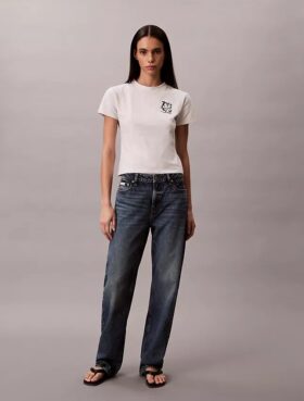 Στενό T-shirt με γραφικό λογότυπο λουλουδιού