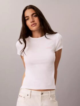 Στενό T-shirt με λογότυπο και ραβδώσεις