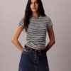 Στενό T-shirt με λογότυπο και ραβδώσεις