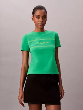 Στενό T-shirt με λογότυπο σε ρίγες