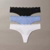 Thong από ελαστική Microfiber με δαντέλα, σε συσκευασία 3 τεμαχίων