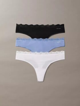 Thong από ελαστική Microfiber με δαντέλα, σε συσκευασία 3 τεμαχίων