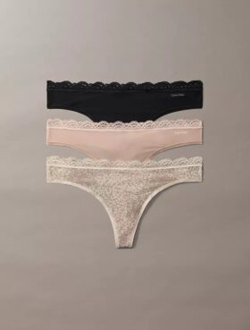 Thong από ελαστική Microfiber με δαντέλα, σε συσκευασία 3 τεμαχίων